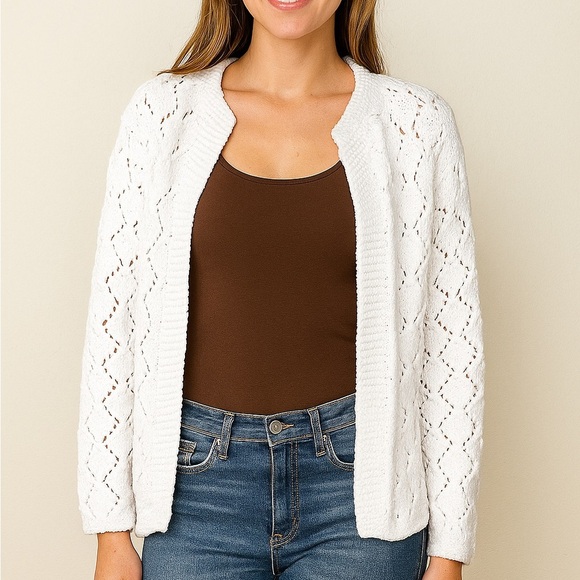 Chunky Knit Cream Cardigan Sweater Boho Size Small S - Picture 1 of 8
